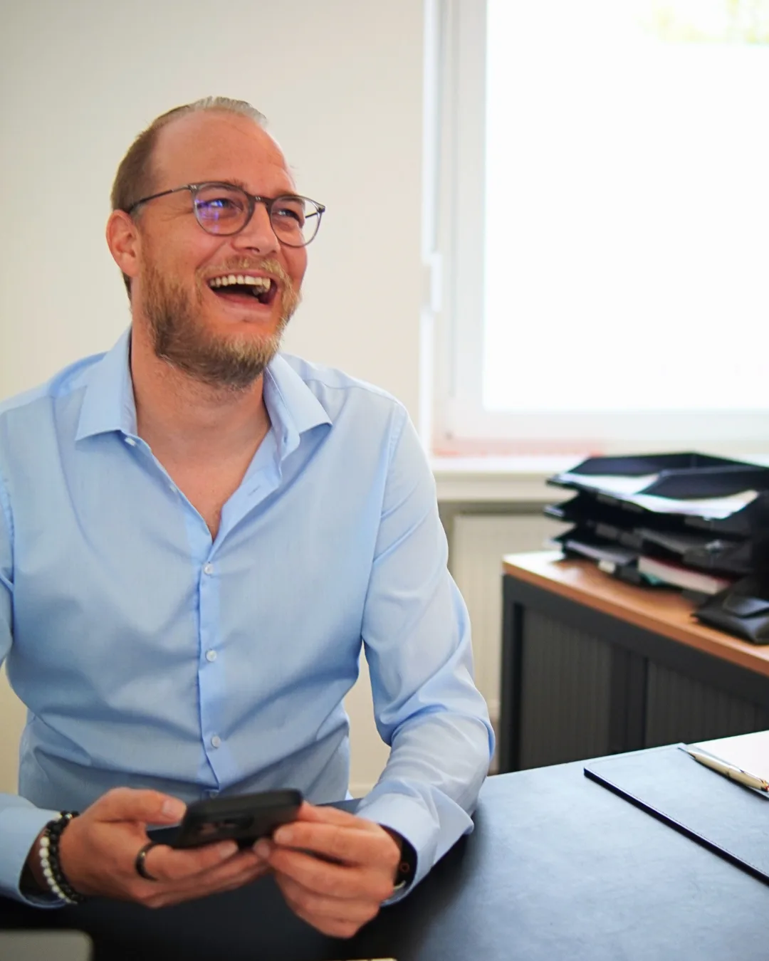 Pit Wiesenbach, fondateur de Wiesenbach Immobilière, au bureau de Diekirch